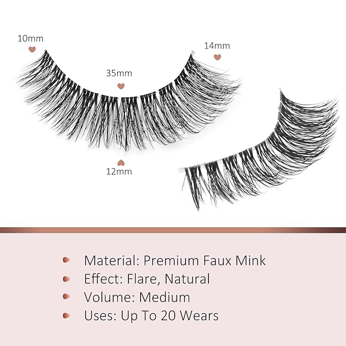 Onlyall Natural Eyelashes Mink False Eyelashes Natural Wispy Lashes Soft Clear Band Lashes Fluffy False Lashes 14MM A11-BrightBean Baby