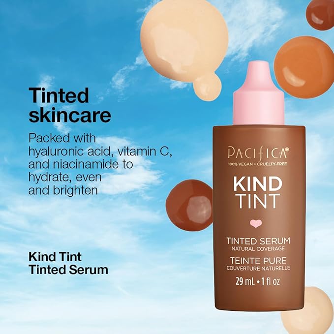Pacifica Beauty Kind Tint Tinted Serum, Skincare, Vegan Collagen, Hyaluronic Acid, Vitamin C, Niacinamide, Caffeine, Hydrating, Lightweight Foundation, Natural Dewy Skin, Shade 13, 1 fl oz (1 Count)-BrightBean Baby