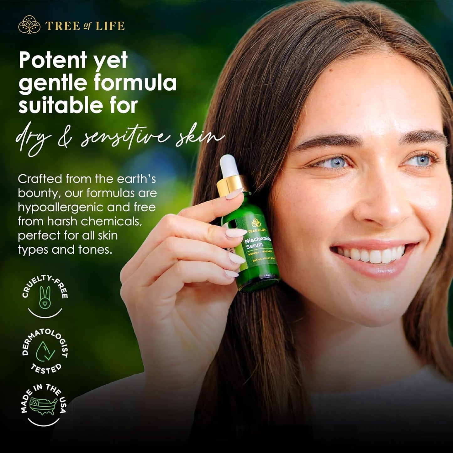 Tree of Life Beauty Niacinamide Vitamin B3 Serum, Hydrating Face Oil for Dark and Age Spots, Tightens Pores, Facial Serums for Sensitive Skin Care with Hyaluronic Acid and Vitamin E, 2 Fl Oz-BrightBean Baby