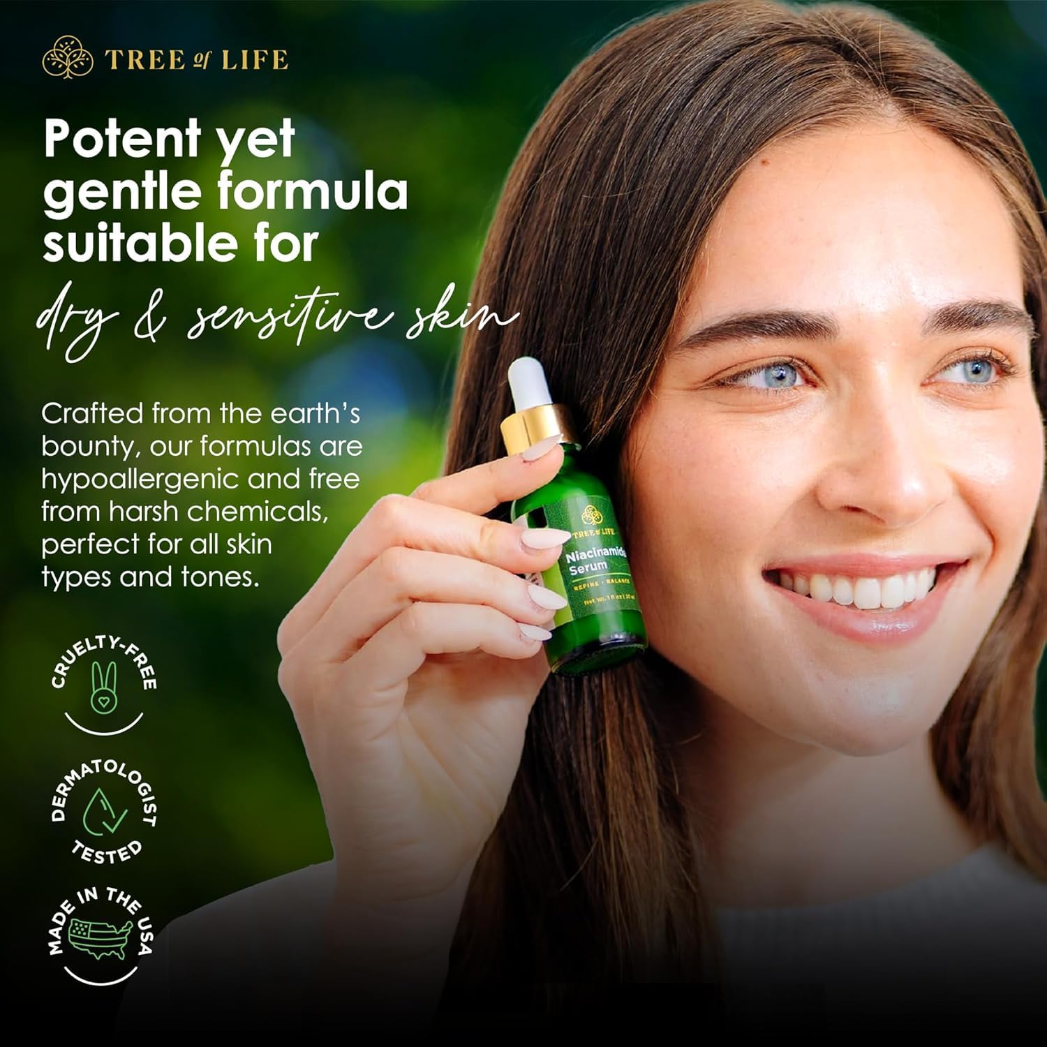 Tree of Life Beauty Niacinamide Vitamin B3 Serum, Hydrating Face Oil for Dark and Age Spots, Tightens Pores, Facial Serums for Sensitive Skin Care with Hyaluronic Acid and Vitamin E, 2 Fl Oz-BrightBean Baby