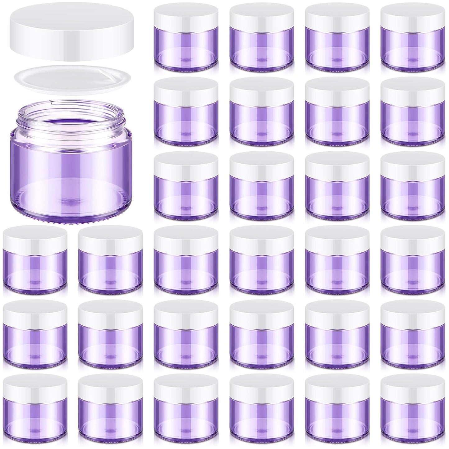 Domensi 32 Pcs 2 oz Glass Jars with Lids Travel Size Round Leakproof Empty Cosmetic Jars with Inner Liners Lid for Storing Makeup Lotions Face Cream Ointments Candle DIY Making (Light Purple)-BrightBean Baby