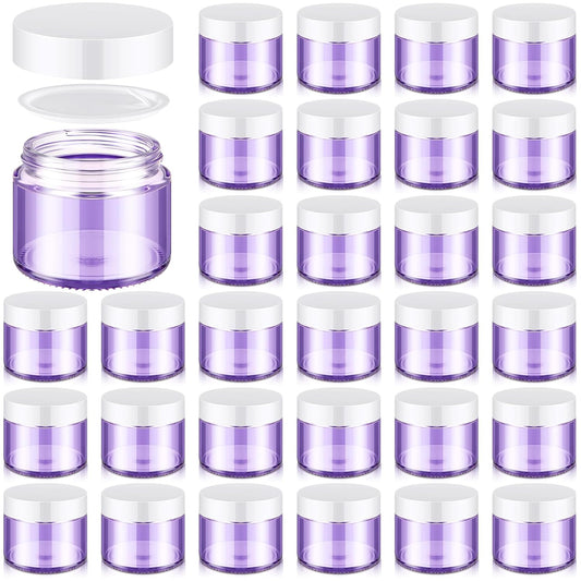 Domensi 32 Pcs 2 oz Glass Jars with Lids Travel Size Round Leakproof Empty Cosmetic Jars with Inner Liners Lid for Storing Makeup Lotions Face Cream Ointments Candle DIY Making (Light Purple)-BrightBean Baby