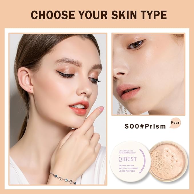 Setting Powder Loose Face Powder Lightweight Soft Smooth Brighten Minimizes Pores Long Lasting Oil Control Loose Powder Makeup For Matte Flawless Finish 00#Prism-BrightBean Baby