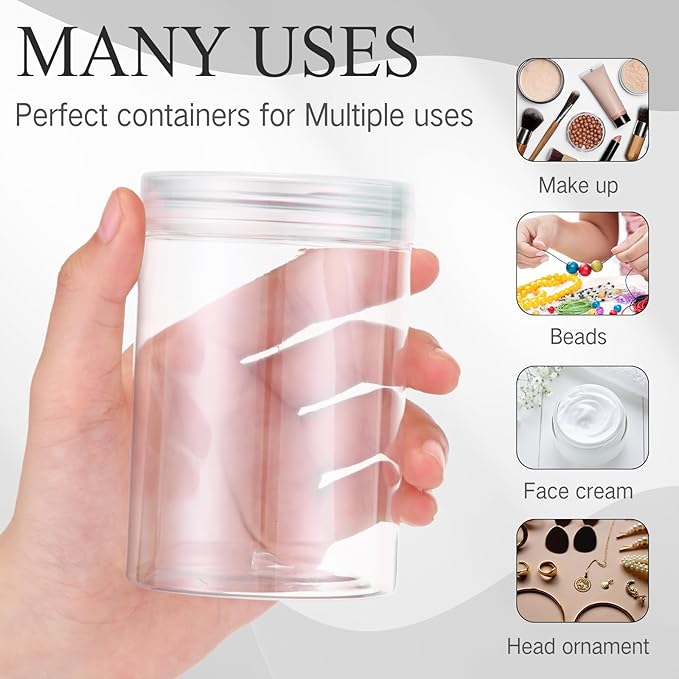 SATINIOR 24 Pieces Empty Clear Plastic Jars with Lids Round Storage Containers Wide Mouth for Beauty Product Cosmetic Cream Lotion Liquid Butter Craft and Food(Clear Lid,10 oz)-BrightBean Baby