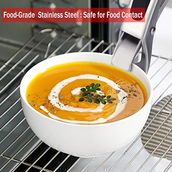 Mu&Ti Hot plate gripper For Instant Pot accessories, For Microwave, Oven,Toaster (Safe for Air Fryer Pans Gripper,Bowls, Egg Custard, Hot Plates) Stainless Steel Heat-Resistant Kitchen Gripper (Red)