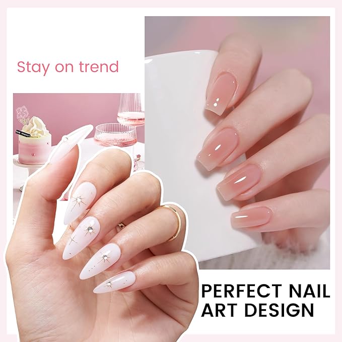 Jelly Gel Nail Polish Kit with U V Light, Hema-Free Milky Jelly White Pink Nude Orange Gel Polish Set with Base & Top Coat Chrome Nail Powder, 4 Colors Mini Salon Nail Art Starter Gift for Women Girl-BrightBean Baby