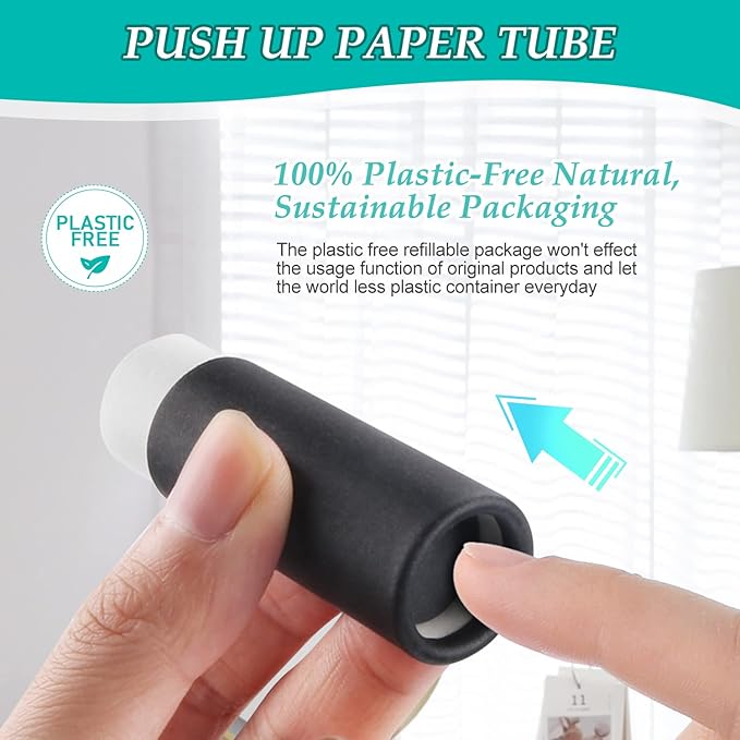 15 Pcs 0.3 oz Paperboard Lip Balm Tubes,Empty Kraft Paper Chapstick Tube Holder,Push-Up Style Biodegradable Solid Perfume Lip Gloss Container for DIY Homemade Balm Container,Natural Packaging- Black-BrightBean Baby
