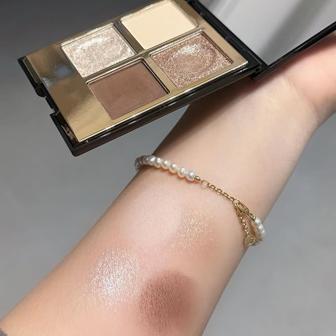 Erinde 4 Colors Eyeshadow Palette Eye Shadow Makeup, Matte Shimmer Metallic Off-white Champagne Reddish brown Nude Neutral Eyeshadow, Long Wearing, Pigmented Blendable, Quad Eye Shadow Palette, 04-BrightBean Baby