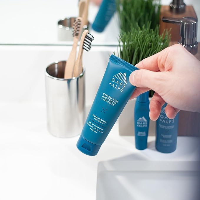 Oars + Alps Men's Skin Care Kit, Gift Set Includes Face Wash, Eye Roller, and Moisturizer, Vegan and Gluten Free, Travel Size & TSA Approved, 3 Items Total-BrightBean Baby