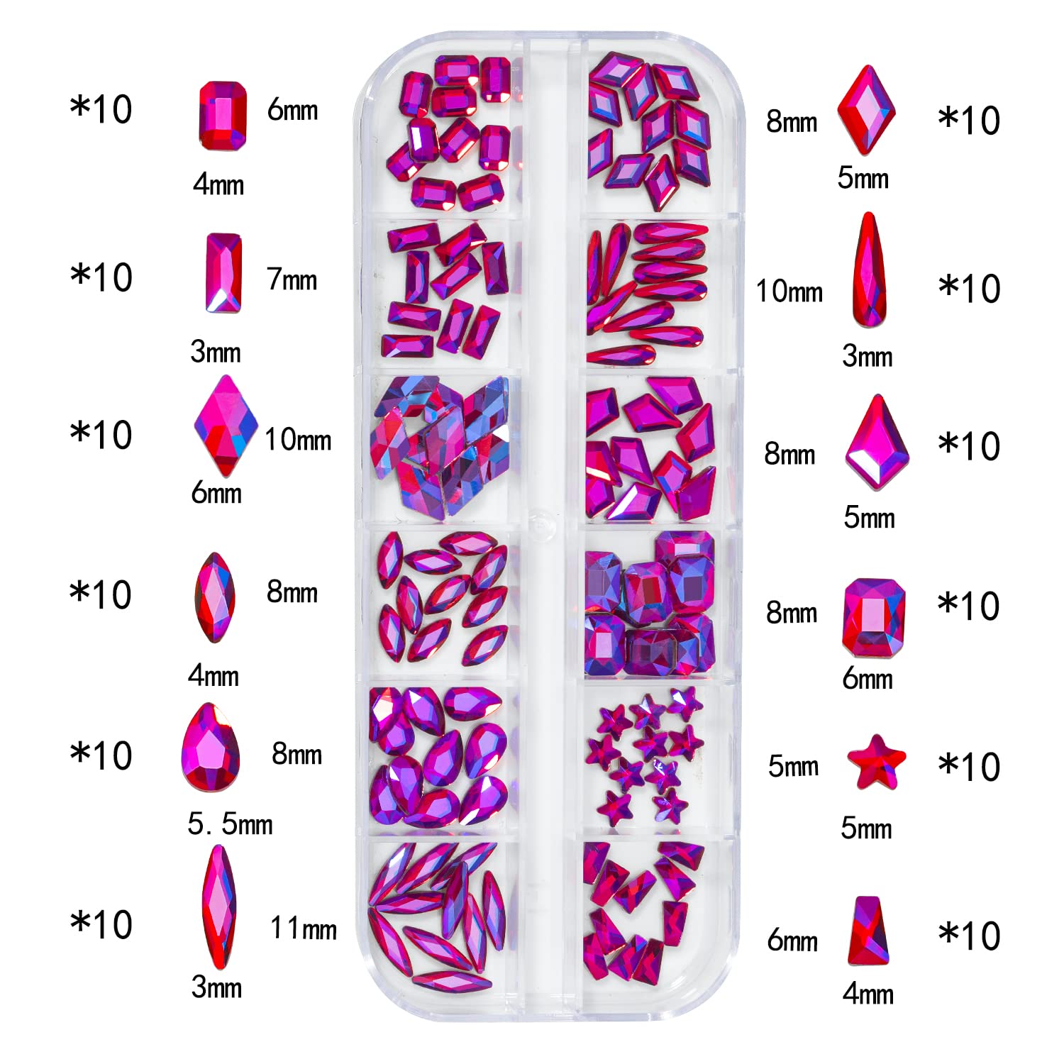 HNUIX Nail Rhinestones - 3D Multi Shape Size, Crystal AB Red Nail Gems, Flat Back, with Kit, for Nail Art, DIY Decorations-BrightBean Baby