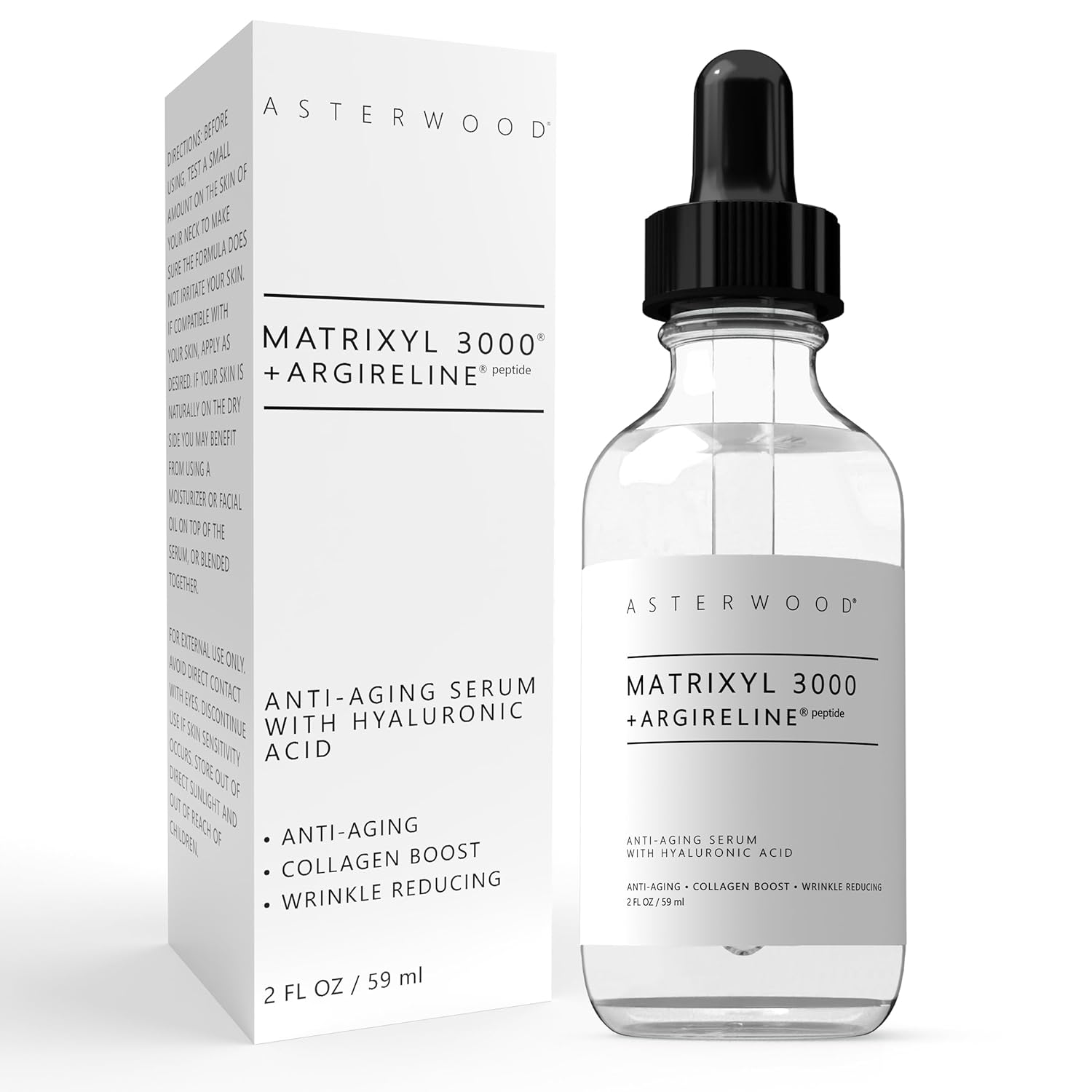 Asterwood Matrixyl 3000 + Argireline Serum with Hyaluronic Acid - Anti-Aging, Wrinkle Reducing, Collagen Boosting - Fragrance-Free - 2 Fl Oz-BrightBean Baby