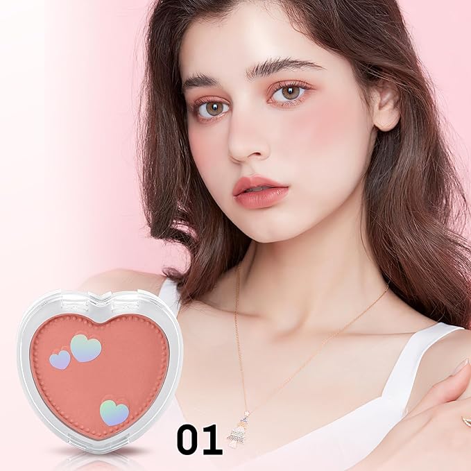 Boobeen Powder Blush Matte Pressed Blush Palette, Highly Pigmented Cream Pink Blusher for Cheeks, Blusher Compact Powder Makeup Lightweight Easily Blends, Single Color Rouge Powder-BrightBean Baby