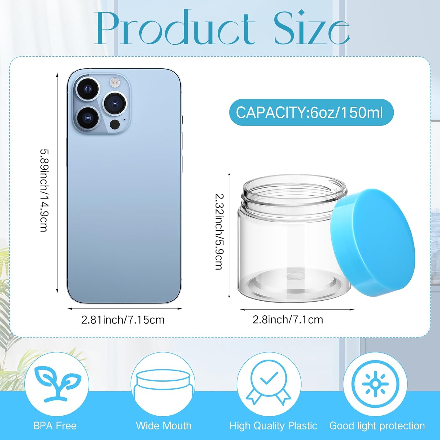 SATINIOR 100 Pcs Plastic Jars with Lids Small Containers Lids Wide Mouth Small Plastic Containers for Lotion Cream Rhinestones Body Butters Travel Storage(6 oz, Blue)-BrightBean Baby