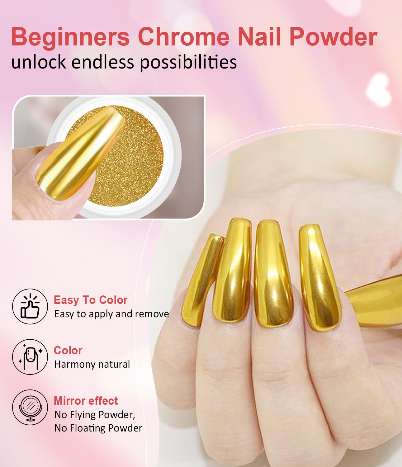 Gold Chrome Nail Powder BISHENGYF -【Magic Mirror Effect】 Pearl Chrome Nail Powder White Clear Aurora Mermaid Iridescent Silver Nail Chrome Powder Pigment Glitter Dust for Manicure Decroation DIY-BrightBean Baby