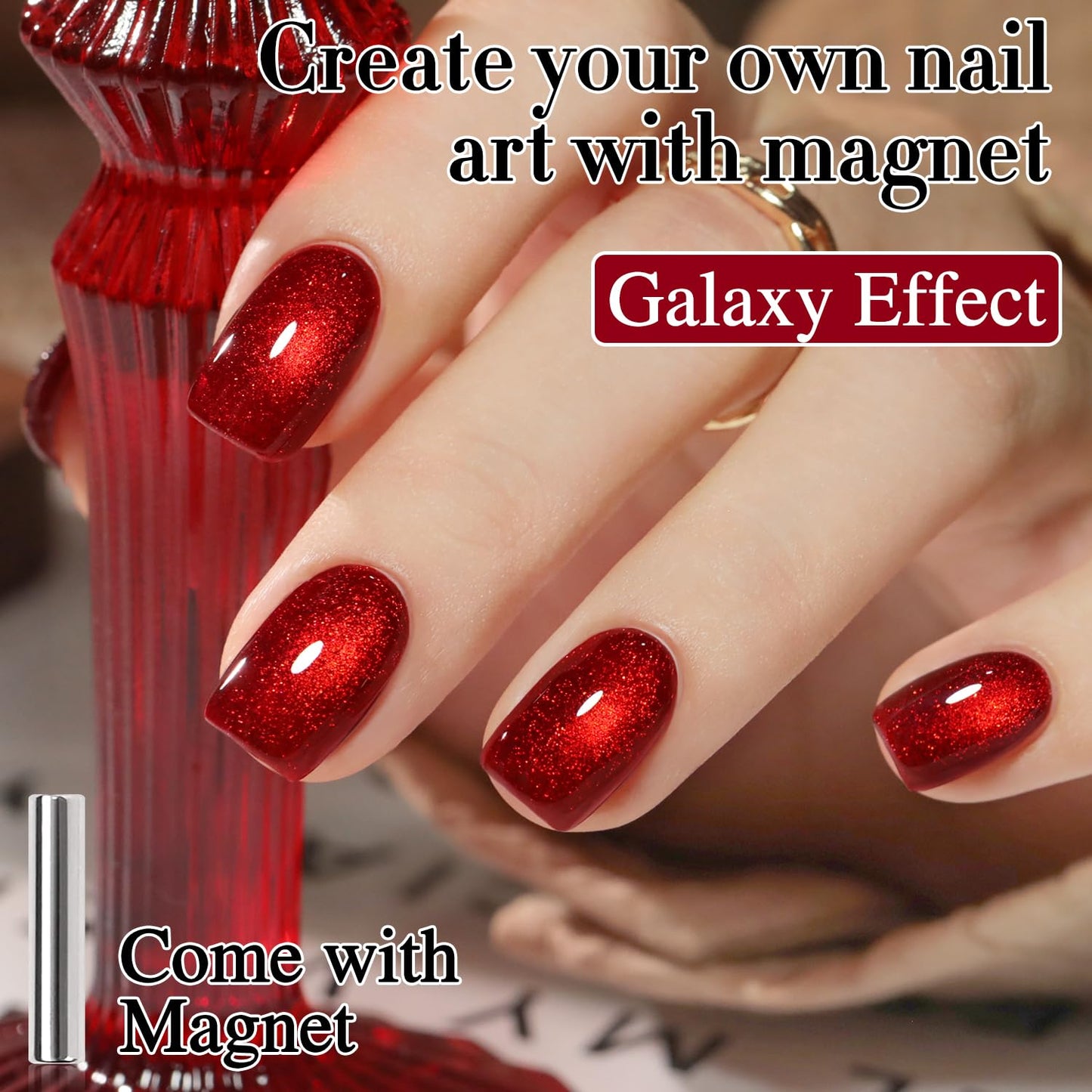 Double Rhythm 15ML Ice Glass Cat Eye Gel Polish with Magnet Holographic Glitter Shimmer Translucent Sheer Color Salon Soak Off Magnetic Nail at Home (Red Glitter-MC1108)-BrightBean Baby