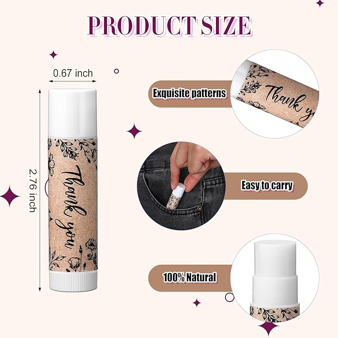 30 Pcs Thank You Lip Balms Bulk Wedding Bridal Shower Favors for Guests Wedding Souvenirs Moisturizing Floral Lip Balm Gifts for Bachelorette Party Bridesmaid Baby Shower, Classic Wood Grain-BrightBean Baby