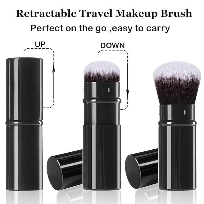 Makeup Brush 2 Pack, Retractable Travel Kabuki Powder Makeup Brush, Foundation Face Blush Brushes for Blending Liquid, Blush, Bronzer, Buffing, Sunscreen,Flawless Cosmetics-BrightBean Baby