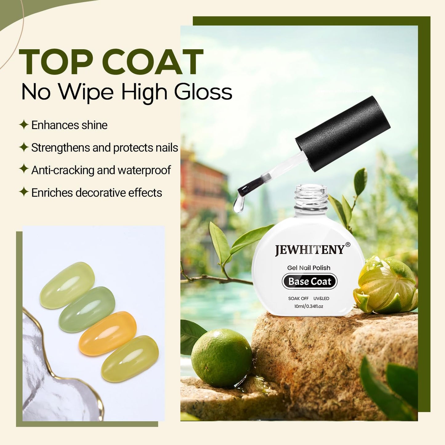 JEWHITENY 2 Bottles 10ML Gel Top Coat and Base Coat Set Gel Polish Long Lasting Glossy Shine Effect DIY Nail Art Design Need U V Lamp Curing-BrightBean Baby