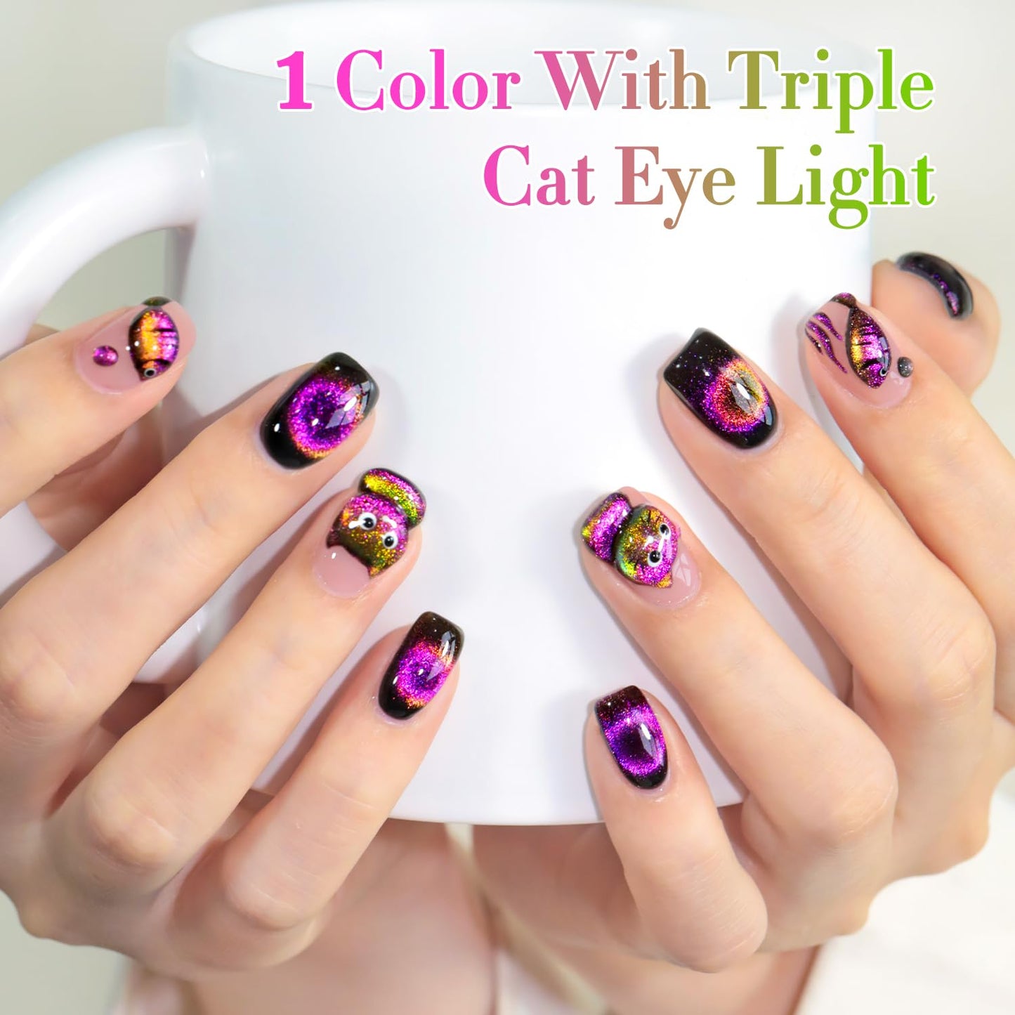 Double Rhythm Cat Eye Gel Polish with Magnet 15ML Holographic Glitter Shimmer Translucent Sheer Color Glass Magnetic Gel Polish Salon DIY at Home (Orange Pink-MC1051)-BrightBean Baby