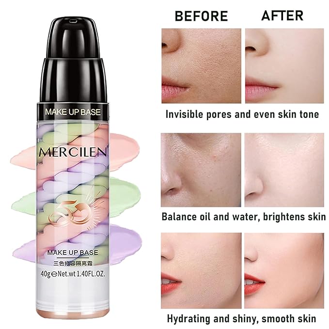 Primer Face Makeup Base, 3 In 1 Isolation Cream Color Corrector, Makeup Primer Skin Tone Correcting and Brightening Primer, Oil Control Moisturizing Face Primer to Hide Wrinkles and Fine Lines-BrightBean Baby