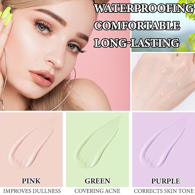 1 Pcs One Step Color Corrector,Natural Isolation Cream,Face Primer Makeup Tricolor Tinted Moisturizer,Oil Control & Moisturizing Skin Tone Correcting and Brightening Primer Concealer Foundation-BrightBean Baby