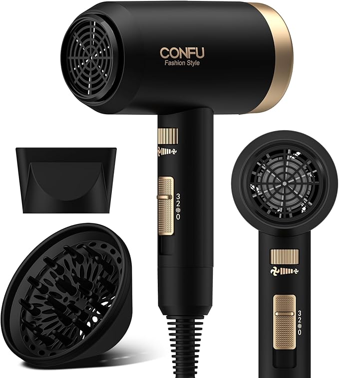 Hair Dryer, CONFU Blow Dryer with Diffuser, 21000PRM Professional Hairdryer, Portable Lightweight Fast Drying Negative Ionic Blow Dryer, Hair Diffuser for Curly Hair for Home Travel-BrightBean Baby