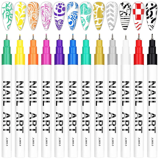 12 Color 3D Nail Art Pens Set, Kalolary 0.5MM Nail Pens Nail Point Graffiti Dotting Pen Drawing Painting Liner Brush for DIY Nail Art Beauty Adorn Manicure Tools-BrightBean Baby