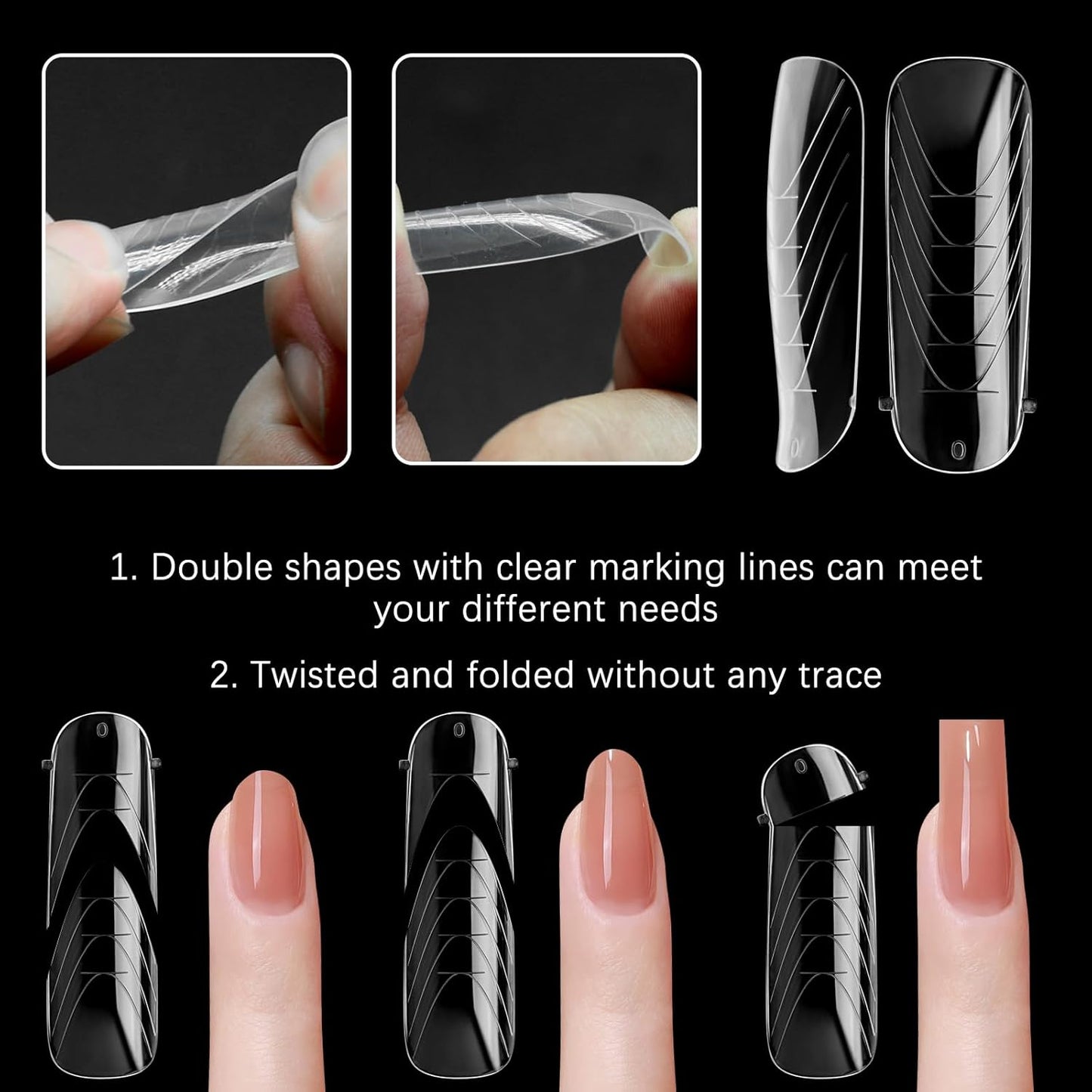 130 Pcs Poly Extension Gel Dual Nail Forms Nail Molds With Scale Builder Coffin Nail for Gel Manicure Nail Art Design Salon DIY at Home (Long Round-Head Dual Nail Forms Set)-BrightBean Baby