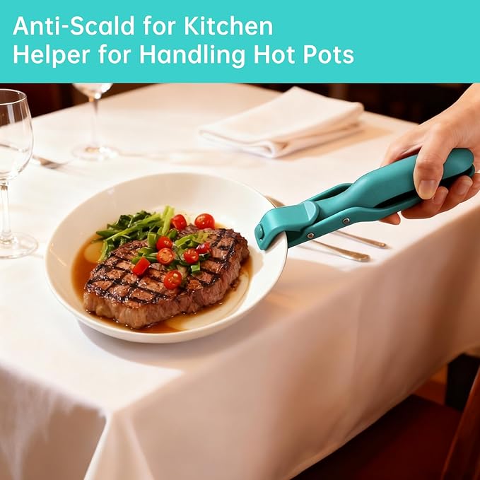 2Pc Hot Plate Gripper Tongs, Silicone Non-Slip Kitchen Utensil, Heat Insulation Anti-Scald Bowl Holder Clip for Cooking (Red + Red)