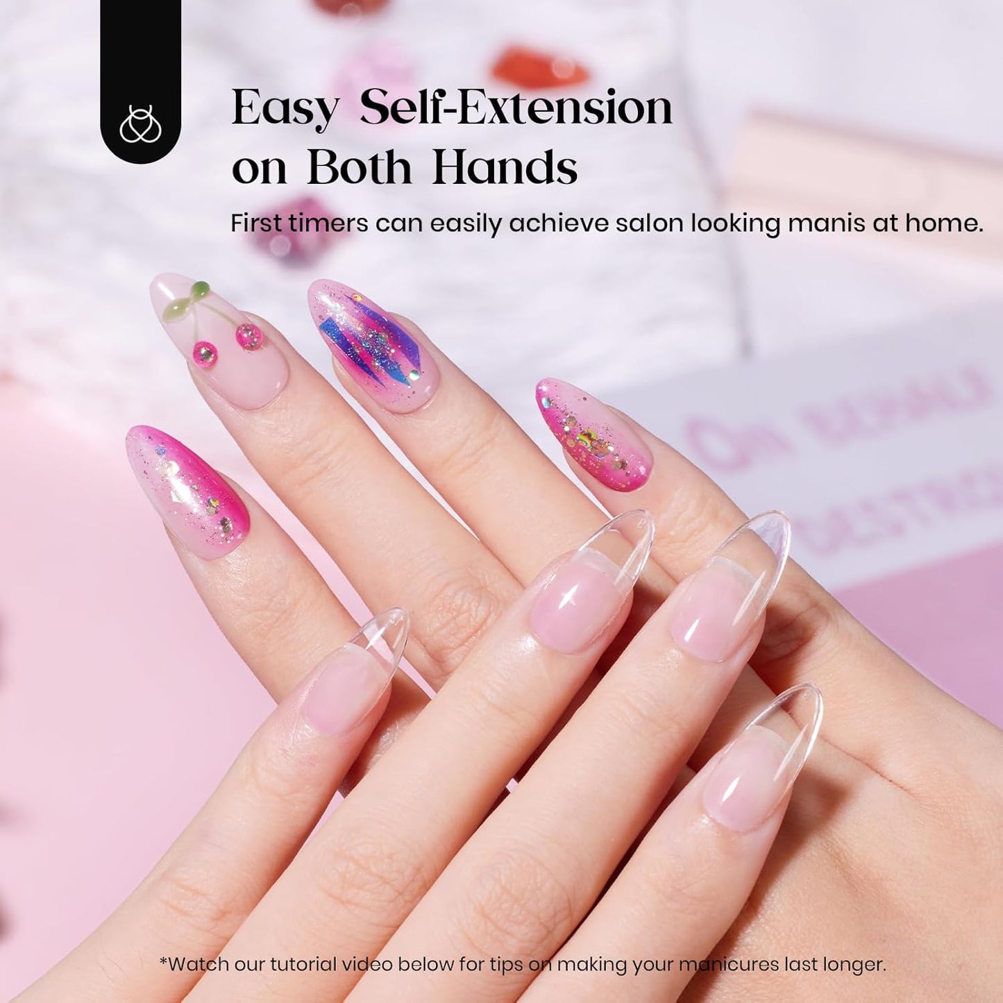 Beetles Gel Nail Kit, 300Pcs Almond Medium Nail Tips with Solid Nail Gel Glue,15 Sizes Soft Clear Nail Tips with Base Coat, Handheld Nail Lamp, Easy Nail Extension Set DIY Manicure Art Gift for Girls-BrightBean Baby