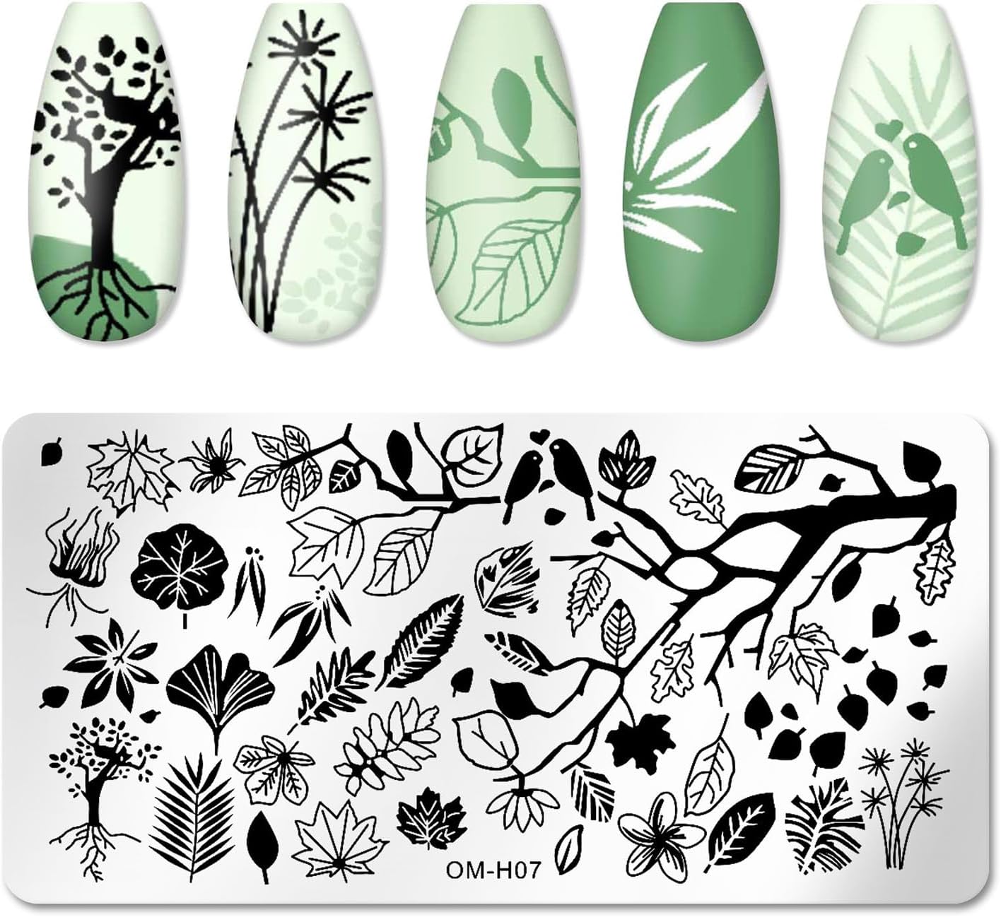 6pcs Nail Art Stamping Plates Set Manicuring Accessories Coconut Tree Leaves Flowers Birds Cactus Island Geometry Image Template for DIY Tips Decoration-BrightBean Baby