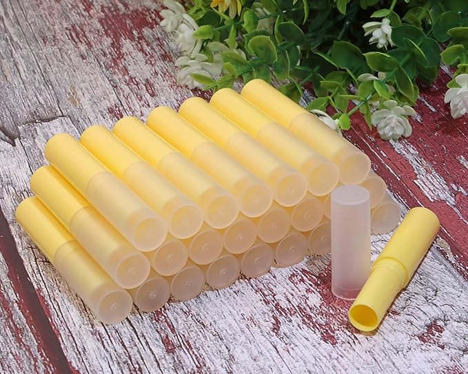 0.14oz Empty Flavored Lip Balm Container Tubes Plastic Homemade Moisturizing Lip Stick with Caps Bulk Fit for Women Adult DIY Making Supplies, 25 Count (Yellow)-BrightBean Baby