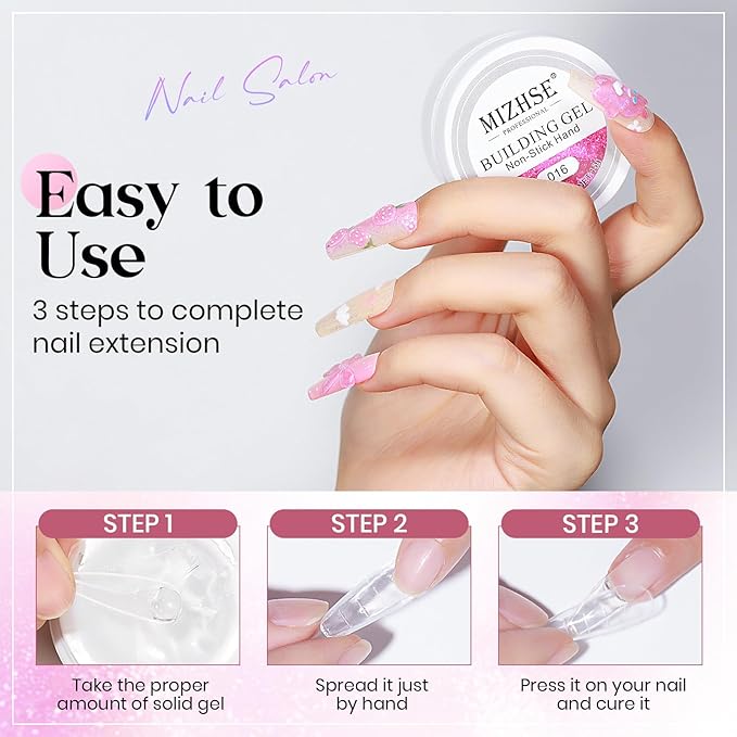MIZHSE Solid Builder Gel, Aurora Pink & Clear Sculpting Gel for Nails, Non-Sticky 3D Nail Art Mermaid Pearl Building Carving Modeling Sculpture Hard Extension Manicure Salon Home DIY-BrightBean Baby