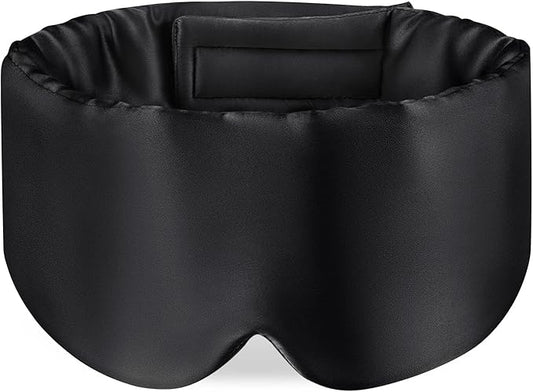Zenssia 100% Mulberry Silk Sleep Mask Eye Mask for Man and Woman with Adjustable Headband, Full Size Large Sleep Mask & Blindfold for Total Blackout for All Night Sleep, Travel & Nap- Black-BrightBean Baby