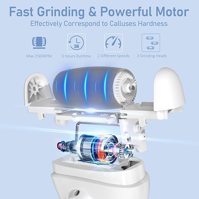 Electric Callus Remover for Feet - with Larger Grinding Head, Portable Pedicure Kit Foot File Callus Remover, Rechargeable Waterproof Foot File for Foot Care Deadskin Remover LCD Display-White-BrightBean Baby