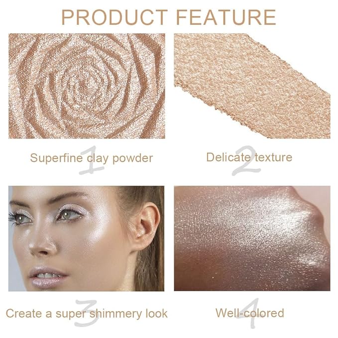 evpct Pearl White & Champagne Gold Face Highlighter Makeup Shimmer Glitter Diamond Sparkly Highlighters Makeup Palette Powder for Face Body Cheek iluminadores iluminador de jos maquillaje luminizers-BrightBean Baby