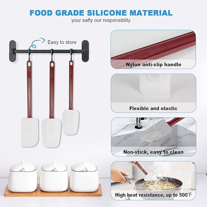 High Heat Resistant Silicone Scraper Spoon Commercial Cooking Set - 2 x 16.5'' Spatula