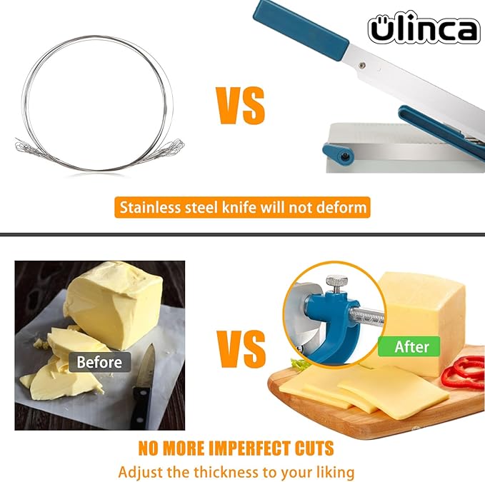 Cheese Slicer Cutter with Board, Adjustable Thickness function,Multipurpose Cheese Slicers for Block Cheese,Can Easily cutting Cheese, Strong Cutting Suitable for Cutting Sausage,spam,Cucumber, Jerky