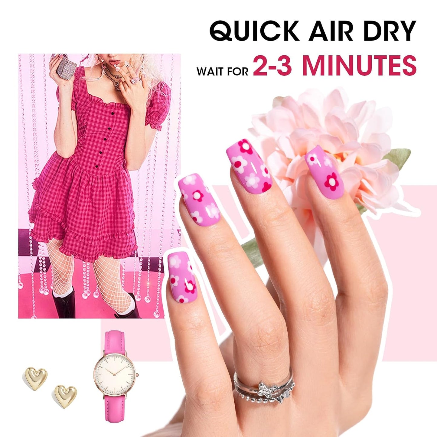 GELLEN Hot Pink Nail Polish, Pinkish Purple Natural Traditional Regular Nail Polish Quick Air Dry 6-Set For Acrylic Natural Nails Toes Home Salon, Non UV Gel, Chip Resistant, Hema Free, Toxin Free-BrightBean Baby