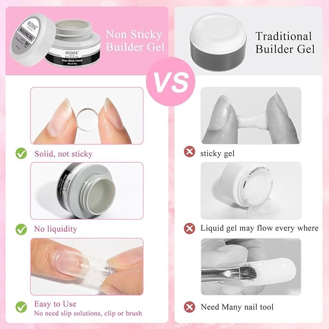 MIZHSE Non-Sticky Solid Builder Gel For Nails, 30g Clear and Pink Sculpting Building Carving Modeling Hard Gel for Nail Strengthen Nail Extension 3D Nail Art for Soak Off Manicure Kit DIY Home Gift-BrightBean Baby
