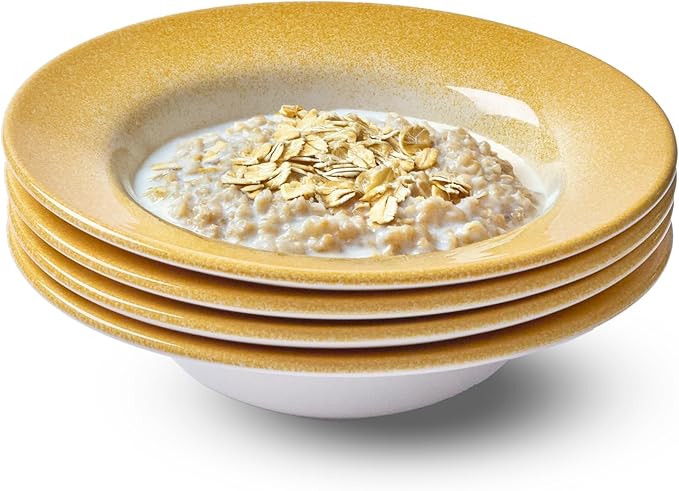Portmeirion Potter's Mist Oatmeal Bowl (Set of 4) - Ideal for Porridge, Soup, Desserts - Microwave & Dishwasher Safe Earthenware Bowls, Durable Dishware Collection - Made in UK (Yellow Mist)