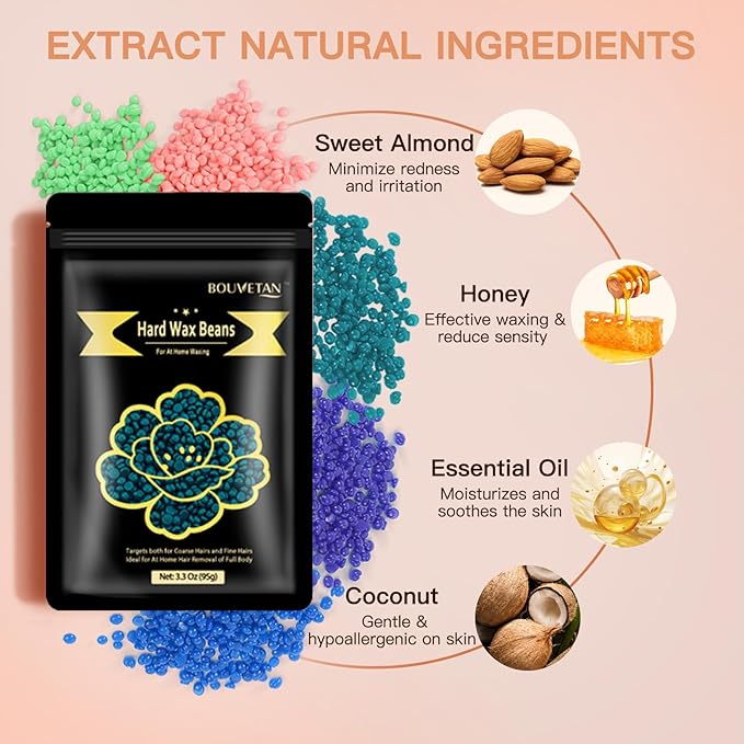 Hard Wax Beads, 2.2lb Wax Beans for Hair Removal, 10 Packs Multi Color Waxing Beads for Full Body, Face, Brazilian Bikini, Legs and Sensitive Skin at Home, Wax Refill for Women Men-BrightBean Baby