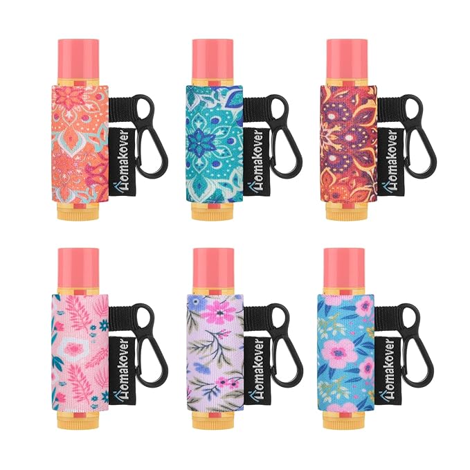 6 Pack Lip Balm Holder, Compact Clip-On Chapstick Holder Premium Release Clip Neoprene Sleeve Lip Balm with Clip Fits Most Standard Lip Balm-BrightBean Baby