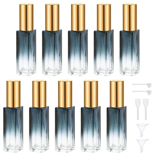 Segbeauty 10ML Perfume Bottles Empty, Set of 10 Mini Travel Refillable, Glass Spray Bottle Atomizer Portable Leak-proof Sprayer for Dispensing Fragrance Toiletries Cosmetic, Gradient Blue-gold-BrightBean Baby