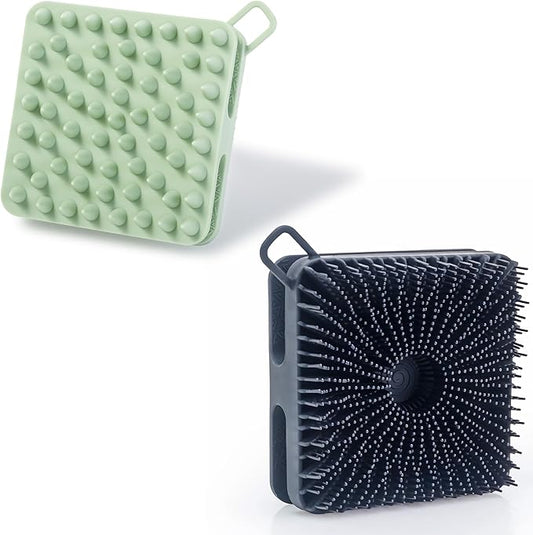 2 PC Silicone Exfoliating Body Scrubber, Silicone Body Shampoo Brush, Soft Silicone Loofah for Sensitive Skin, Shower Silicone Hair Scalp Massager, Easy to Clean, Lather Well(Black&Green)-BrightBean Baby