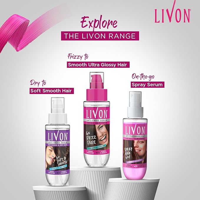 Livon Hair Serum for Men & Women | Frizz-free, stronger and shinier hair | Sulphate & Paraben free| For All Hair Types | Lightweight & Non Greasy | Enriched with Argan Oil & Vitamin E | 3.3 Fl.Oz-BrightBean Baby