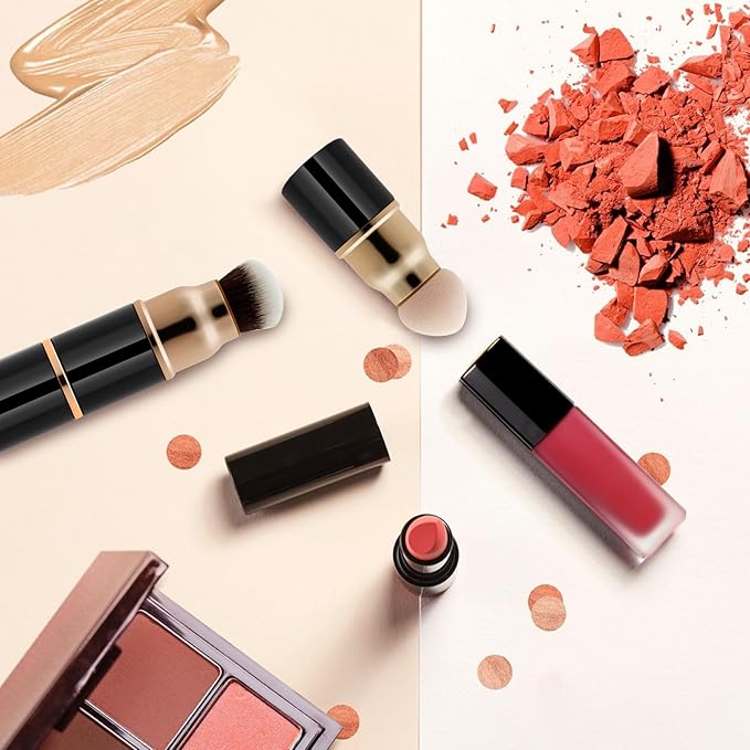 3 in 1 Professional Liquid foundation Makeup Brush Set Kabuki Face Blush Foudation Brush Powder Sponge for Powder/Liquid/Cream Travel Cosmetics Makeup Brushes with Cap-BrightBean Baby