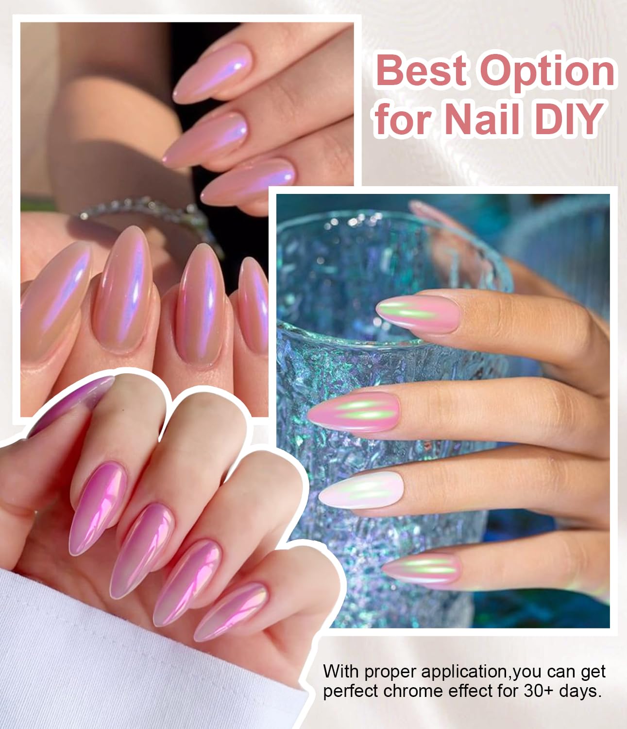 Pearl Chrome Nail Powder - 4pcs Iridescent Aurora Chrome Powder Pearl Mirror Effect Glitter Powder Pearlescent Ice Transparent Mermaid Pigment Dust for Nail Art Diy-BrightBean Baby