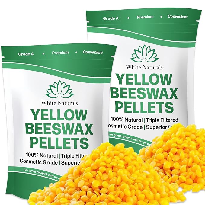 Yellow Beeswax Pellets 2lb (1lb in Each Bag), Pure, Natural, Cosmetic Grade, Organic, Bees Wax Pastilles, 3X Filtered, Great For Candle Making, Soaps, DIY Lip Balms, Lotions By White Naturals-BrightBean Baby