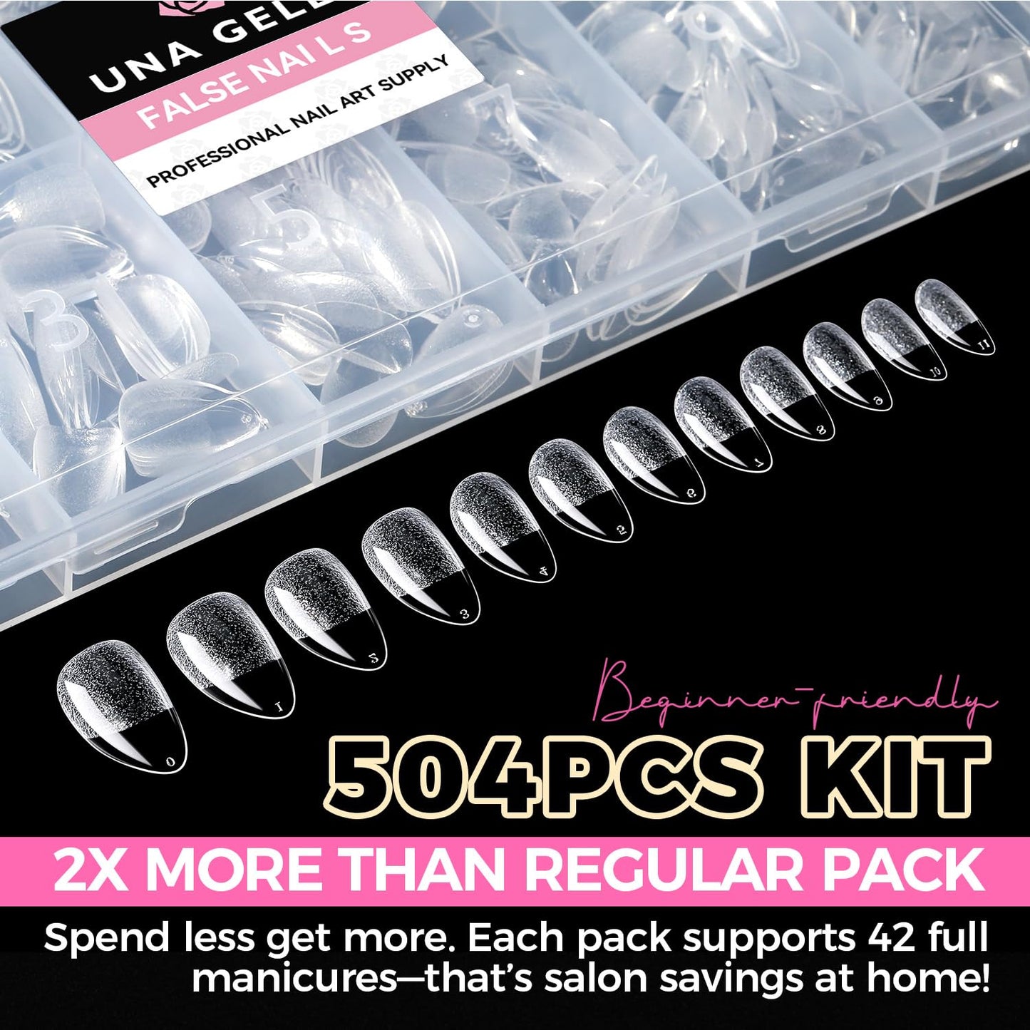 UNA GELLA Short Almond Nail Tips: 504PCS Short Fake Nails Soft Press On Gel Nail Tips Pre Shaped Almond Shape Home Nail Extension Full Cover, 12 Sizes Acrylic Gelly Tips-BrightBean Baby